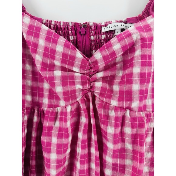 English Factory Dress Womens Sz L Pink Gingham Cottagecore Puff Sleeve Q1026 - Picture 8 of 14